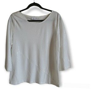 𝅺Calvin Klein Large off white sequin 3/4 sleeve blouse top